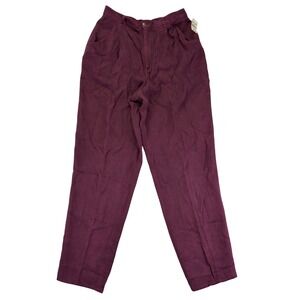 Vtg C'est City Silk Pants Pleated High Waist Trousers Burgundy Women's 14 NEW